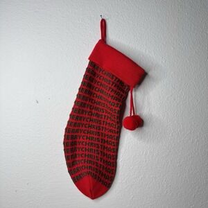 Vintage Knit Christmas Stocking Red & Green "Merry Christmas"‎  Classic Holiday